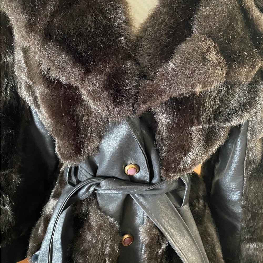 Vintage 1970s Dark Brown Faux Fur Leather Studio 55 Penny Lane Coat